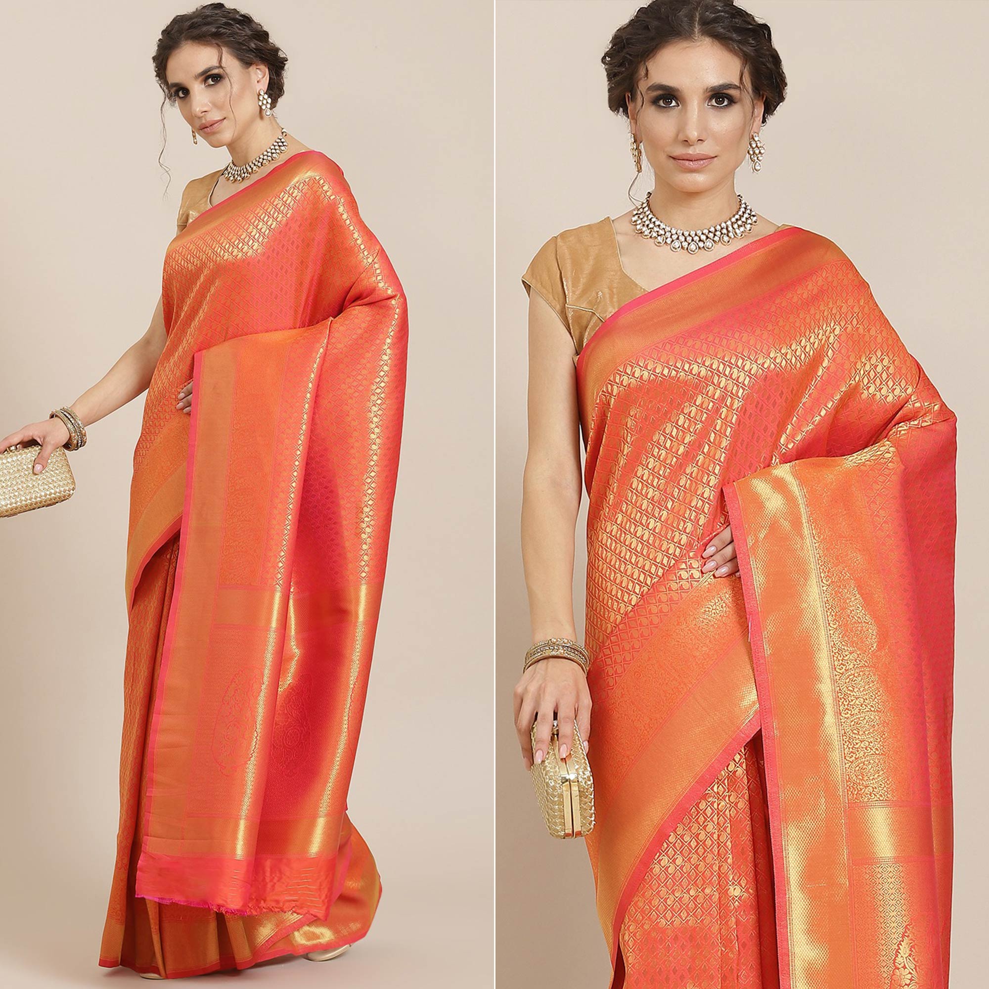 Orange Woven Kanjivaram Silk Saree
