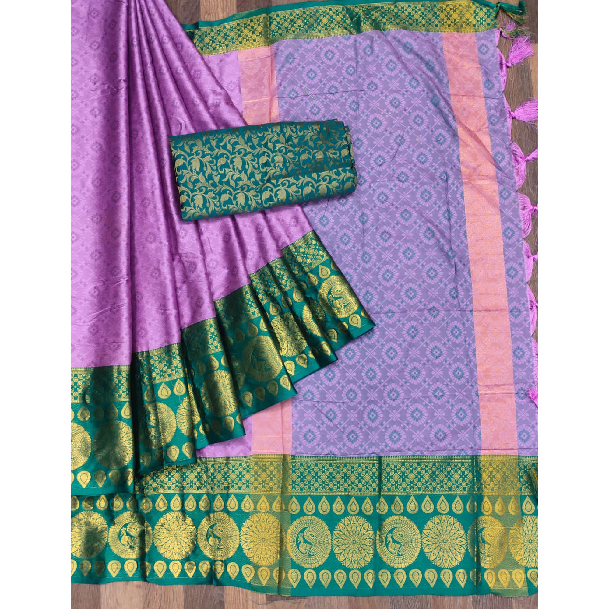 Lavender Woven Cotton Silk Saree With Tassels