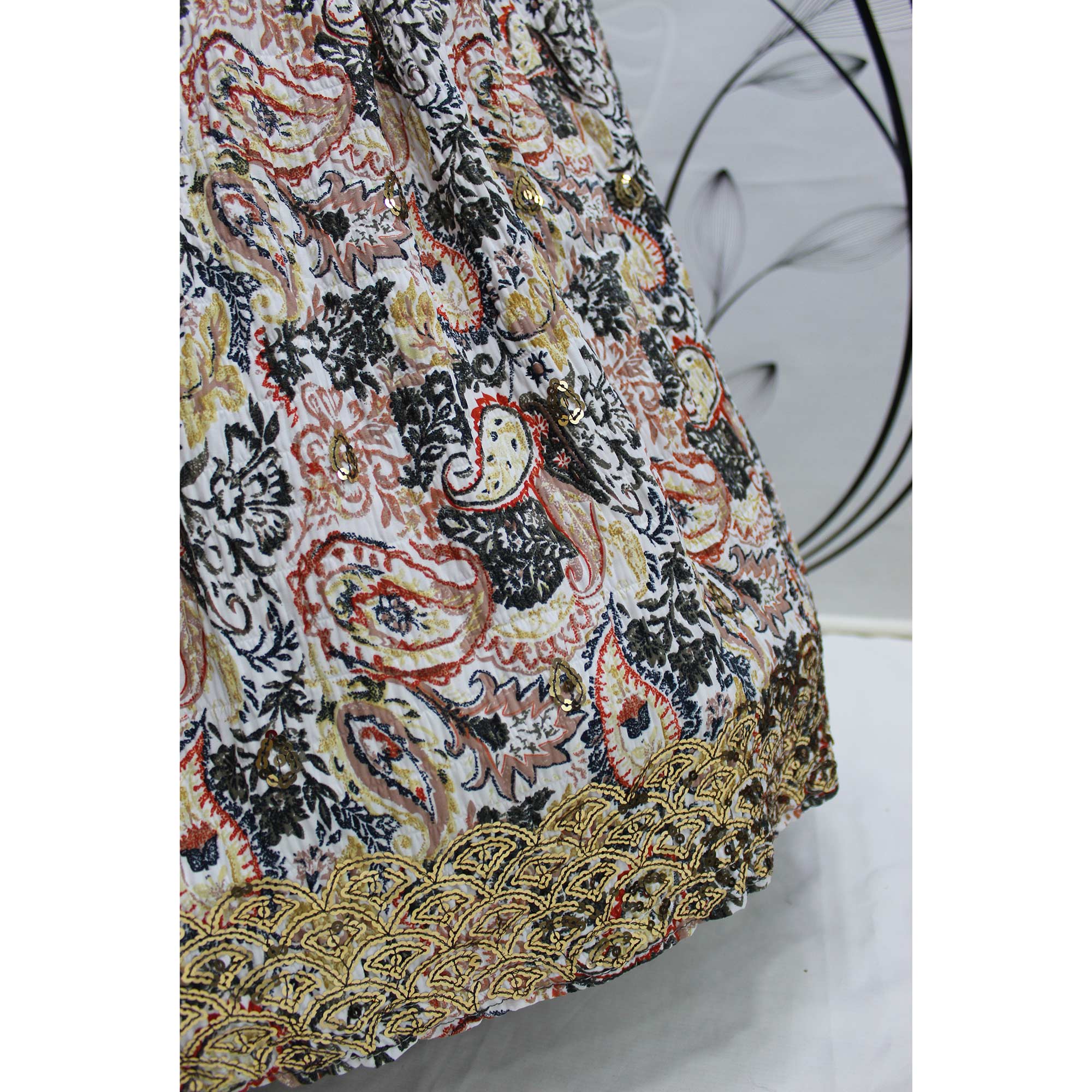 Offwhite Printed Art Silk Lehenga Choli
