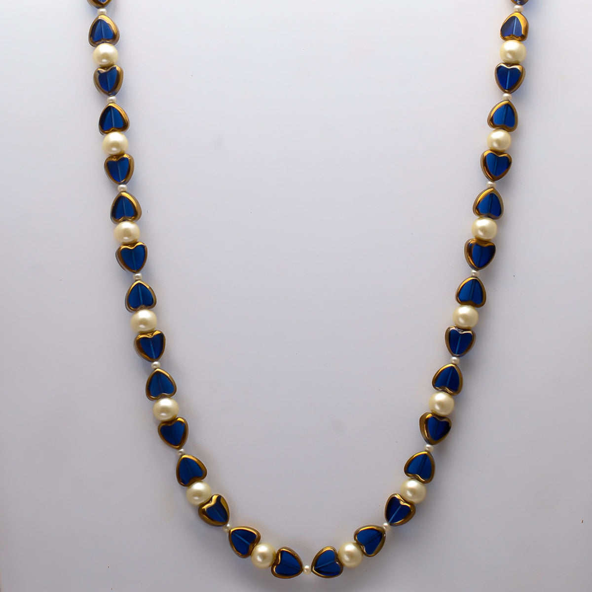 Blue Heart Stones With Pearl Mala