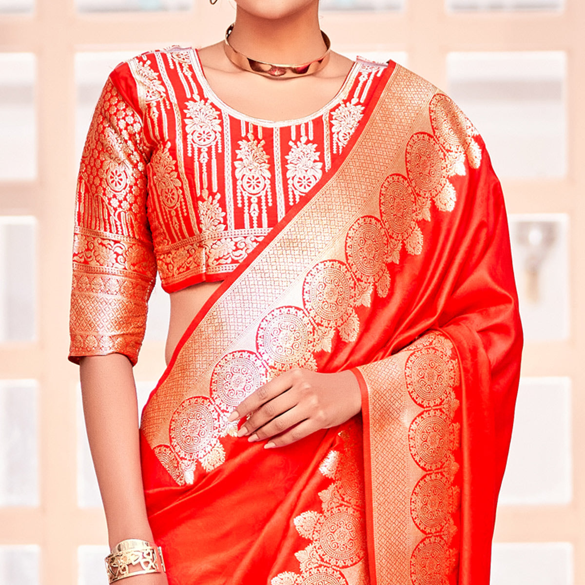 Red Woven Satin Saree