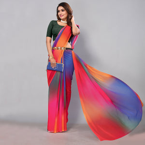 Multicolored Digital Printed Georgette Saree