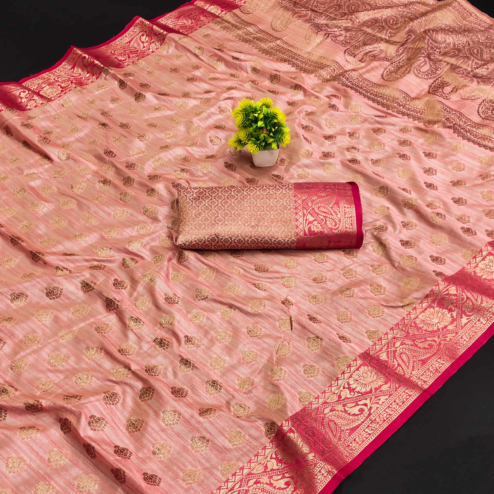 Peach Woven Kanjivaram Silk Saree