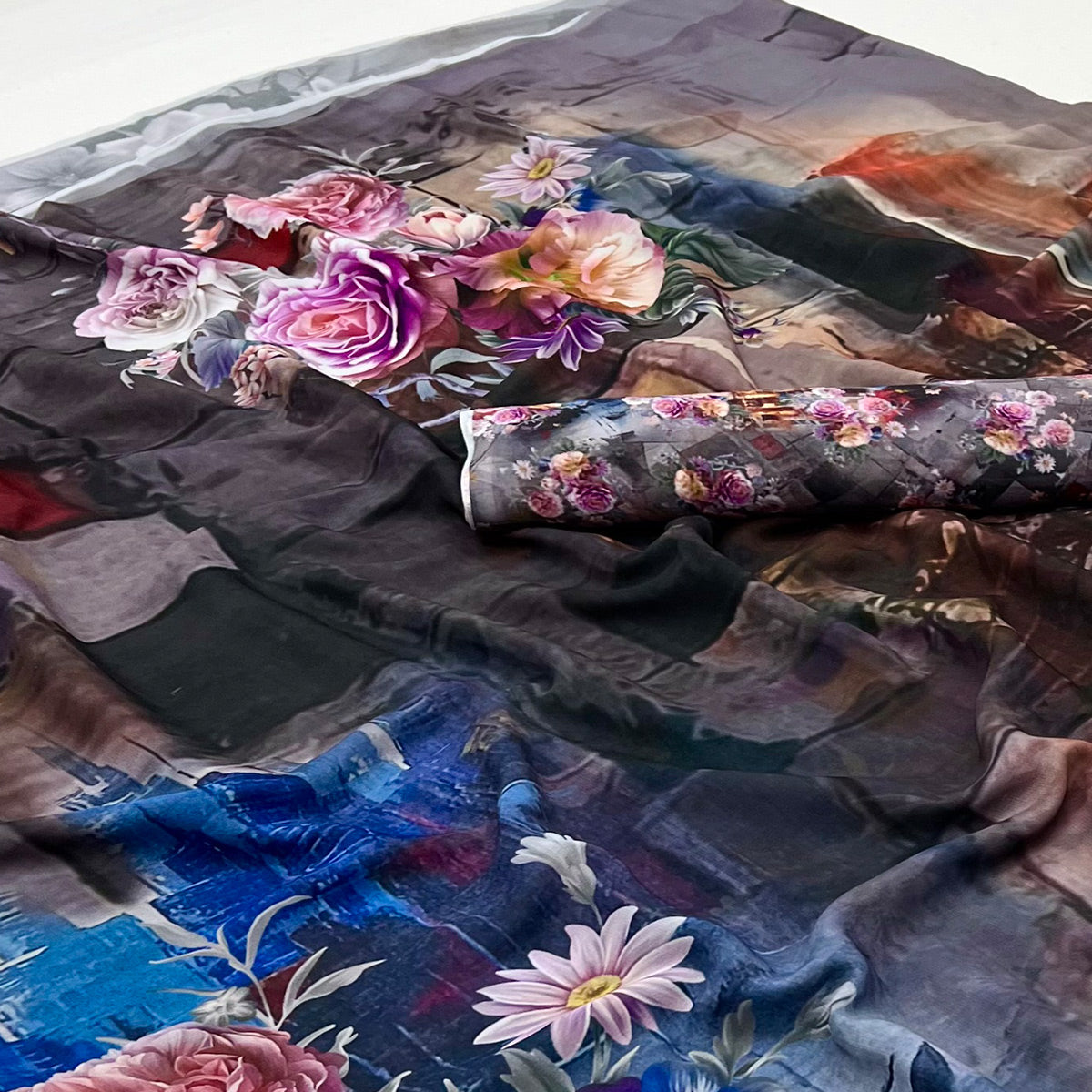 Multicolor Digital Floral Printed Georgette Saree