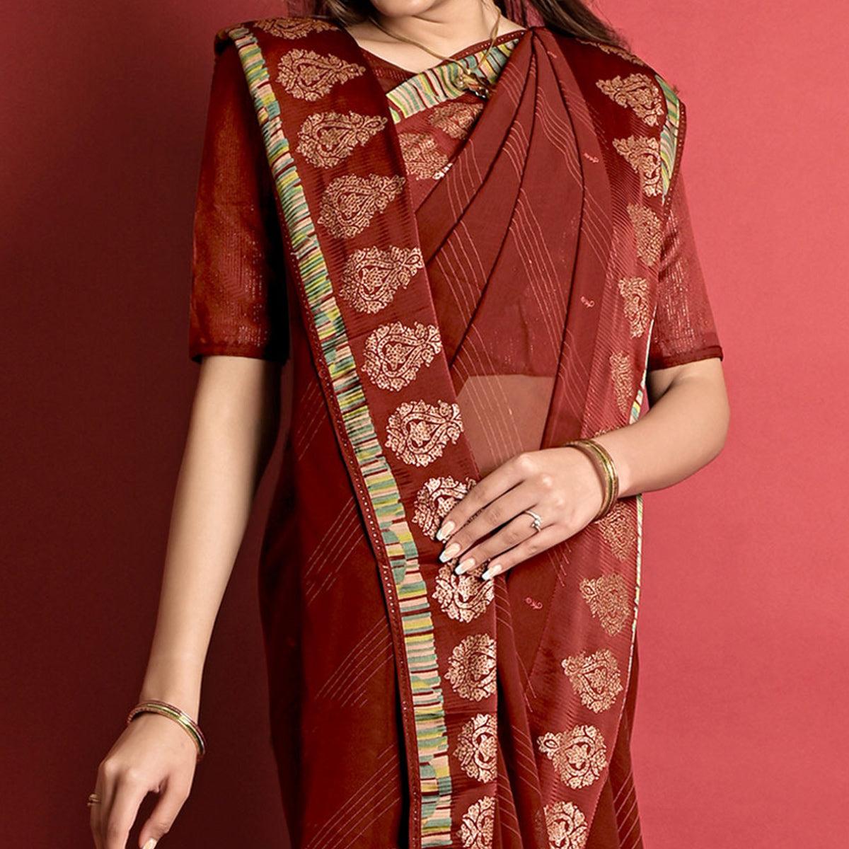 Maroon Printed Georgette Saree