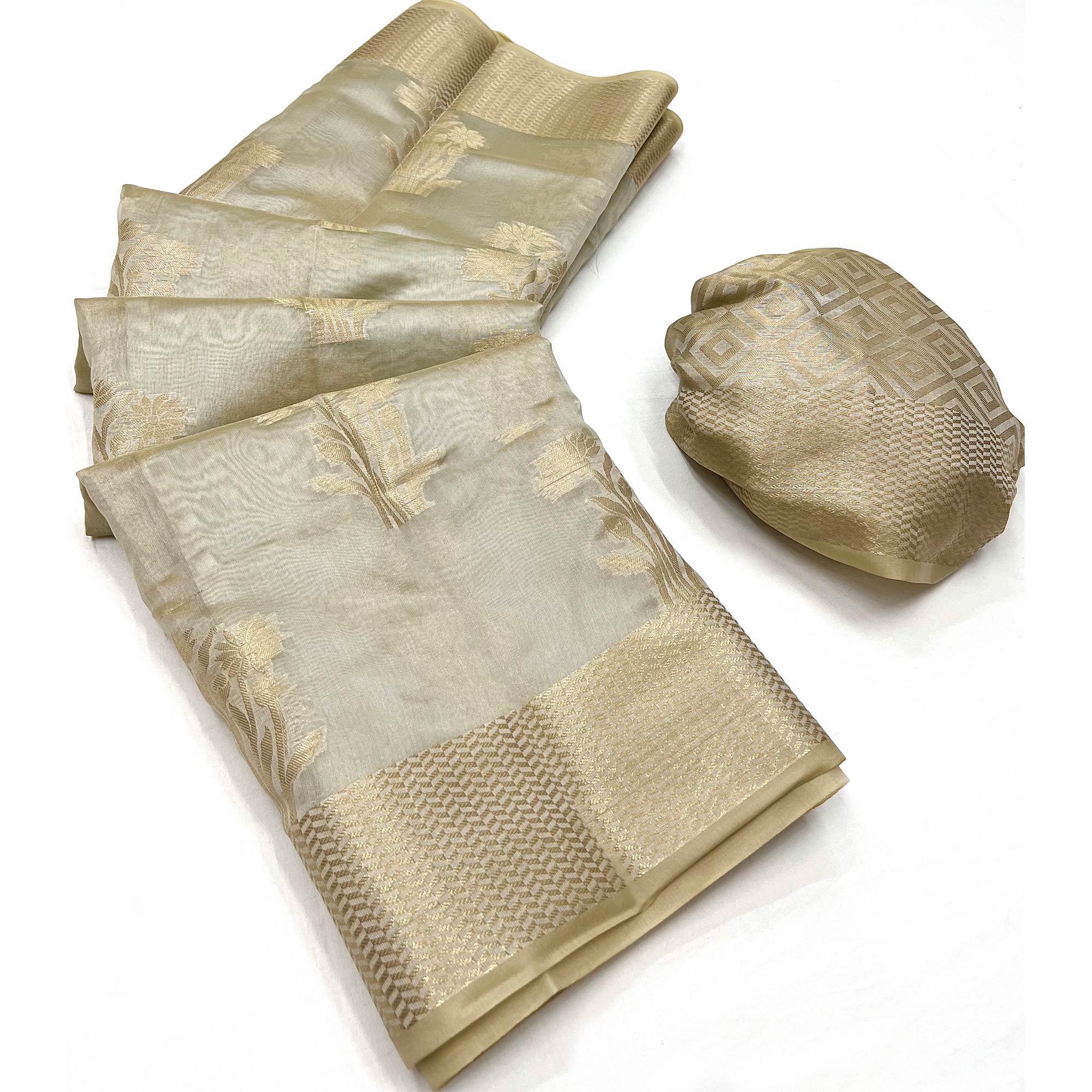 Grey Floral Woven Organza Saree