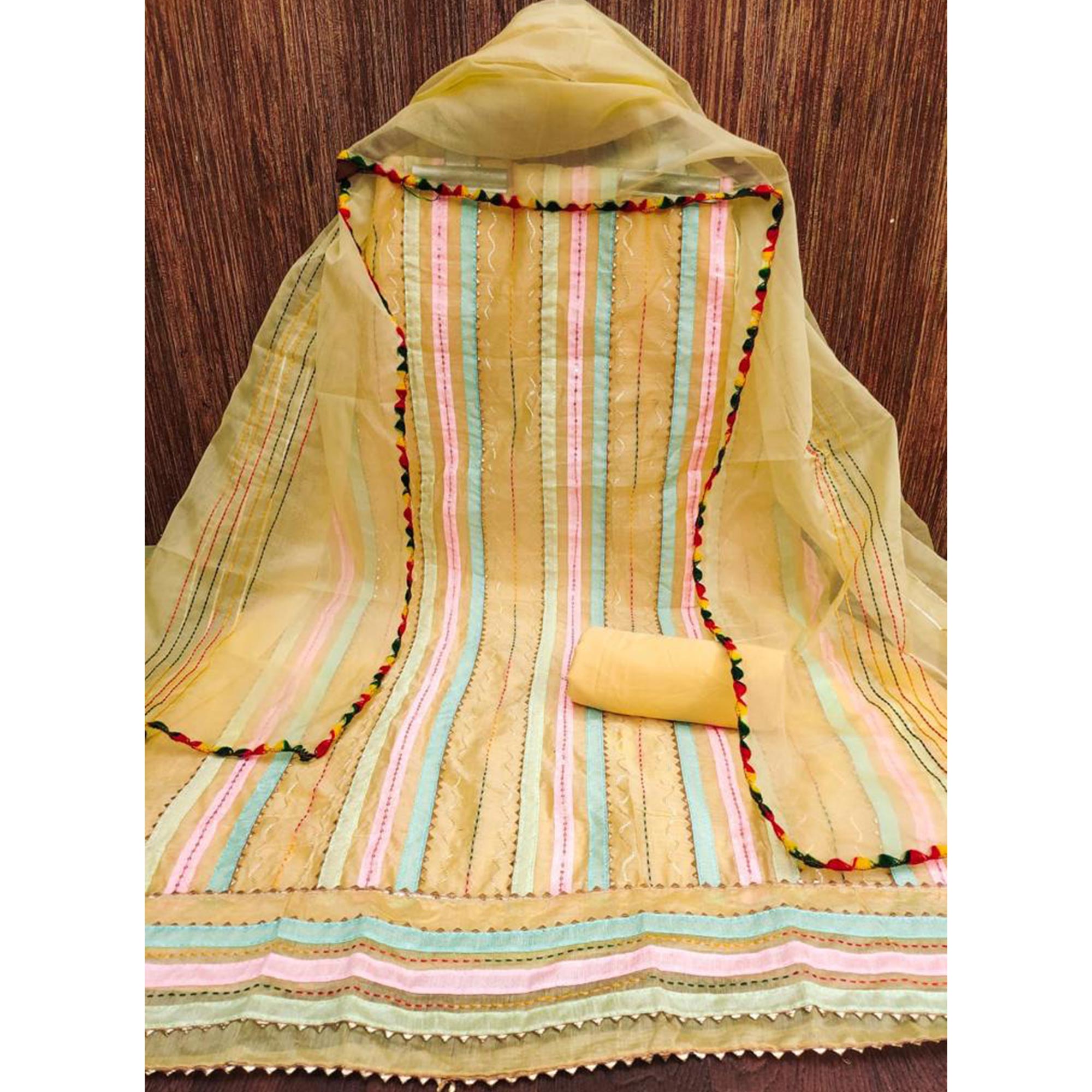 Yellow Sequins Embroidered  Chanderi Dress Material
