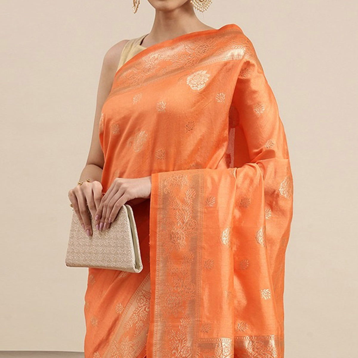 Orange Woven Kanjivaram Silk Saree WithTassels