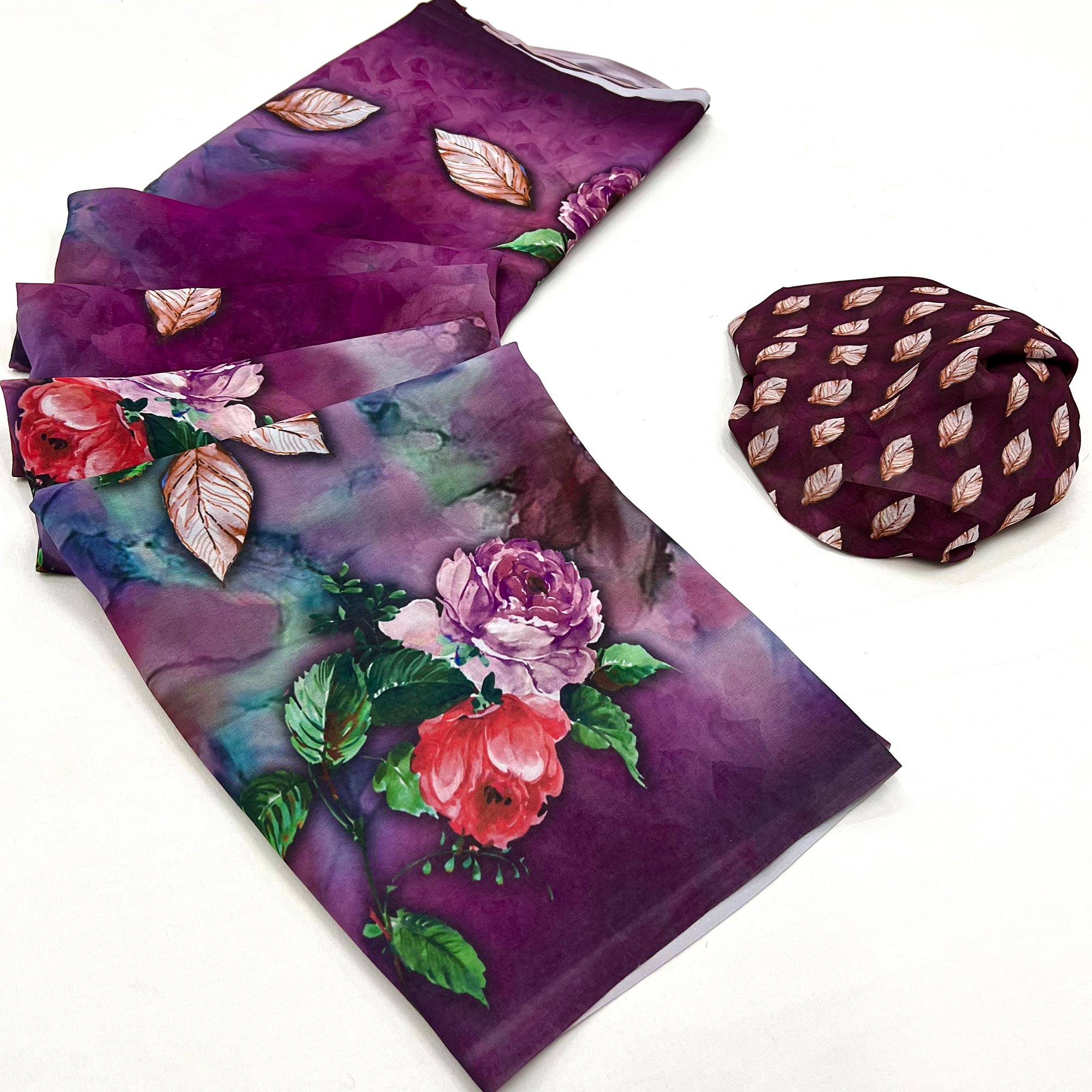 Multicolor Digital Floral Printed Georgette Saree