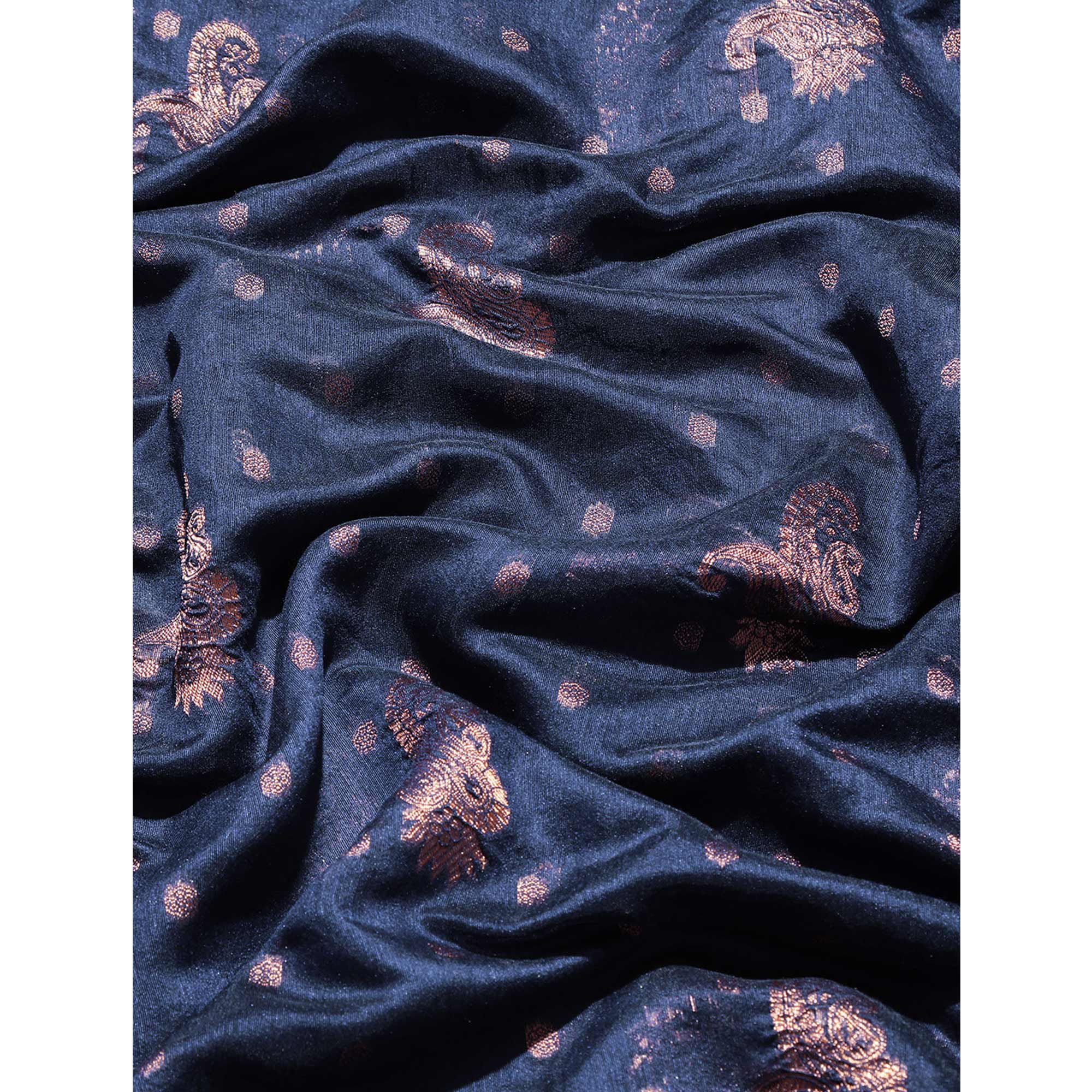 Navy Blue Woven Organza Saree