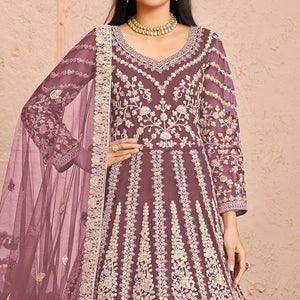 Dusty Pink Floral Embroidered Net Gown