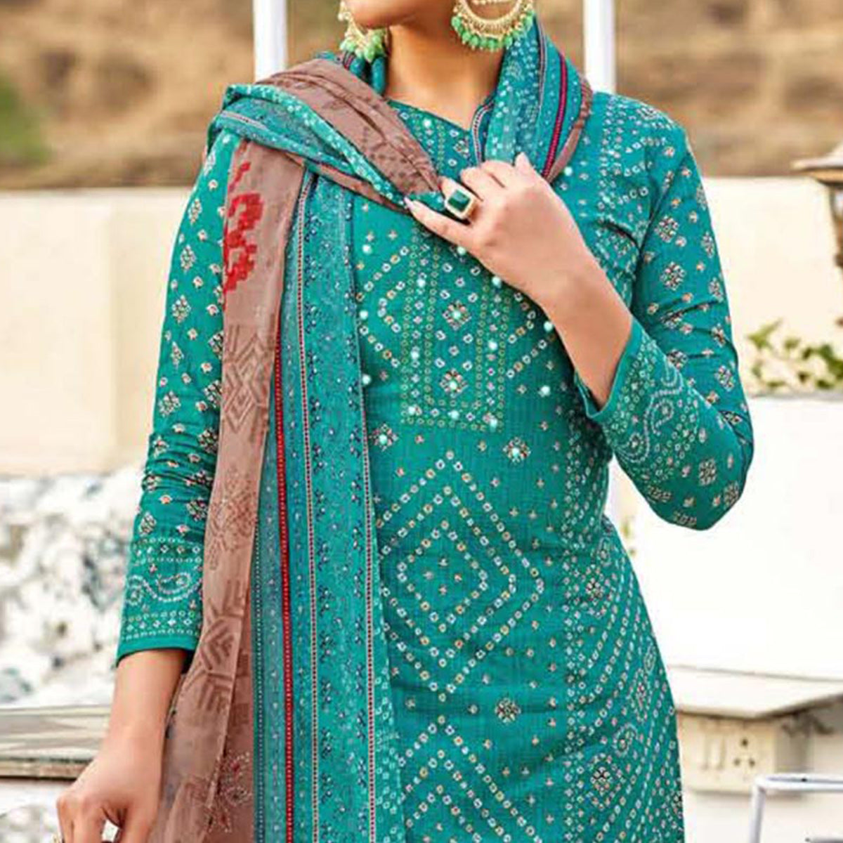 Rama Blue Bandhani Printed Pure Cotton Salwar Suit