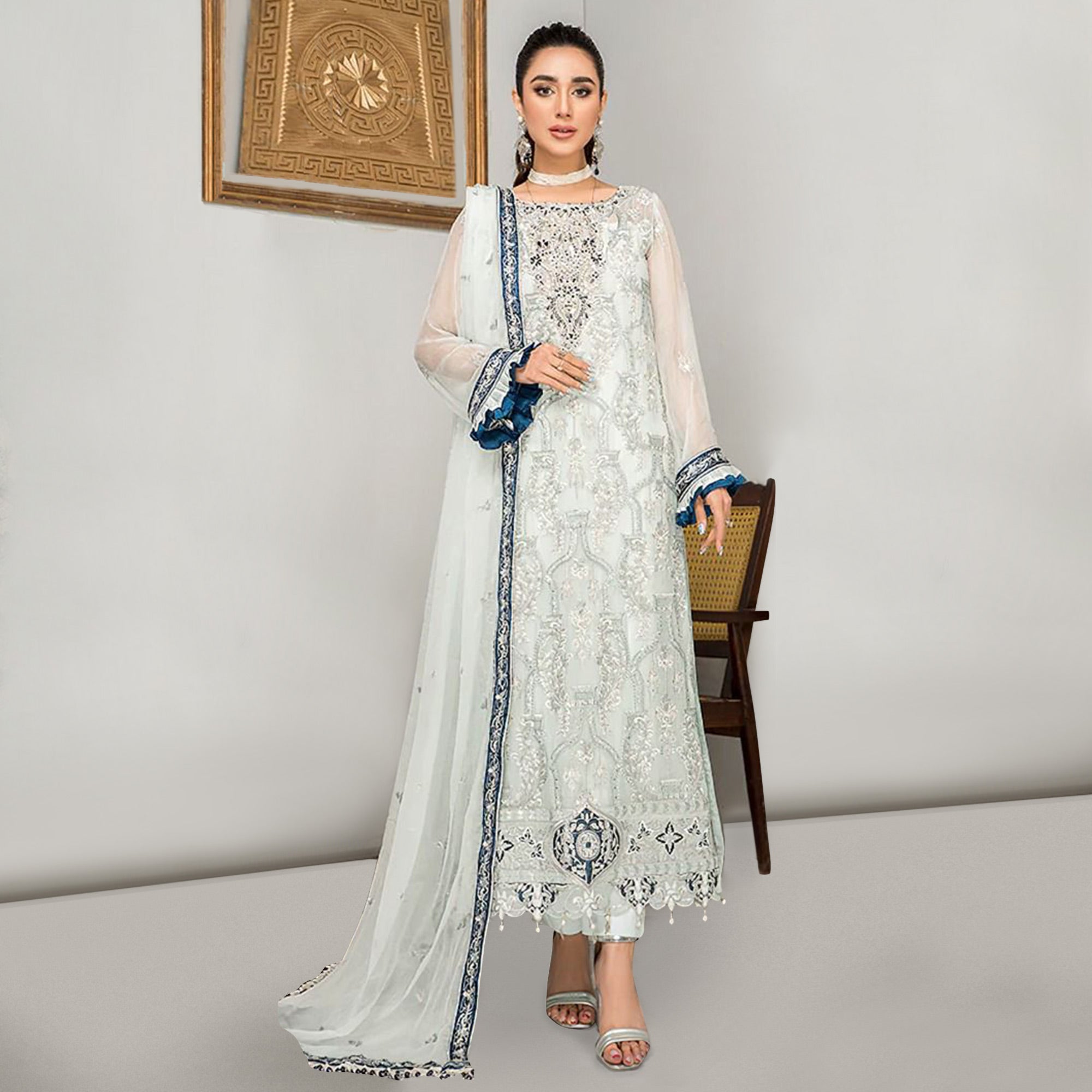 Sky Blue Embroidered Georgette Pakistani Suit