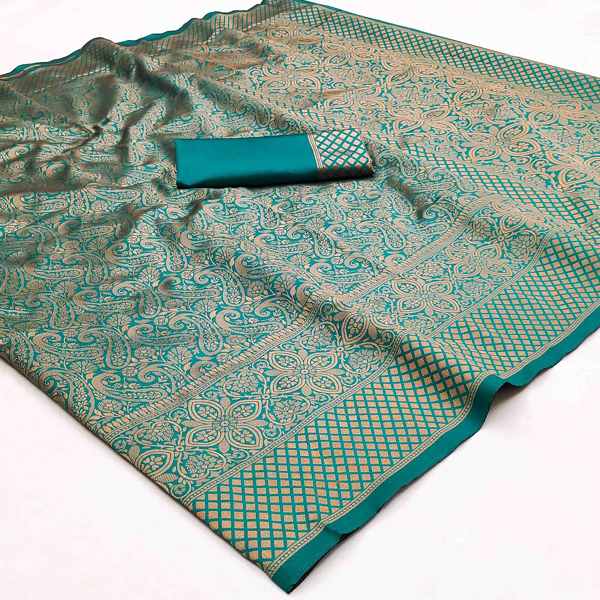 Rama Green Woven Jacquard Saree