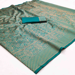 Rama Green Woven Jacquard Saree