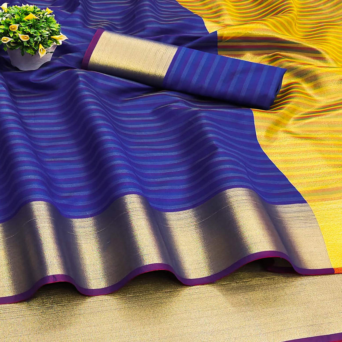 Royal Blue Woven Cotton Silk Saree