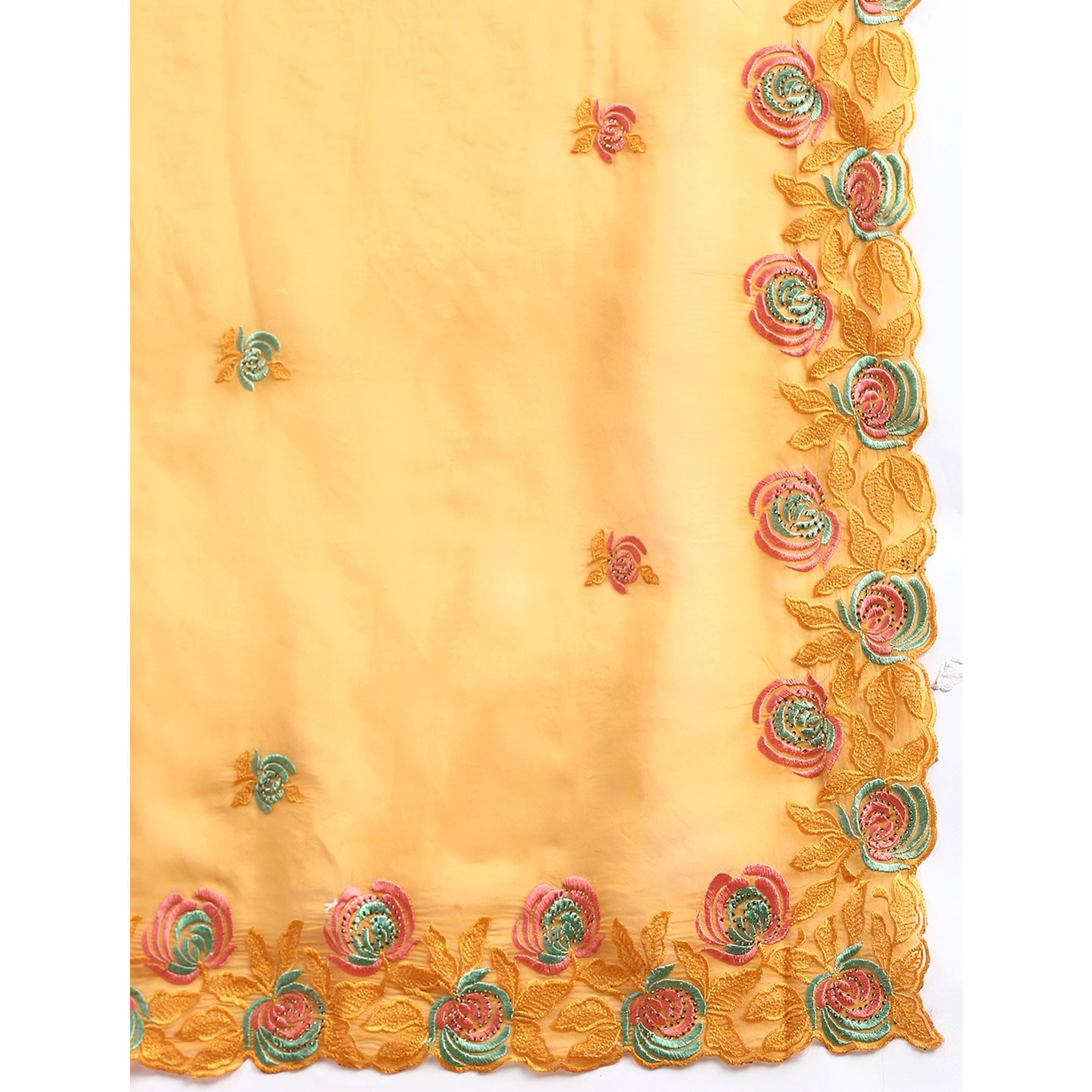 Yellow Floral Embroidered Organza Saree