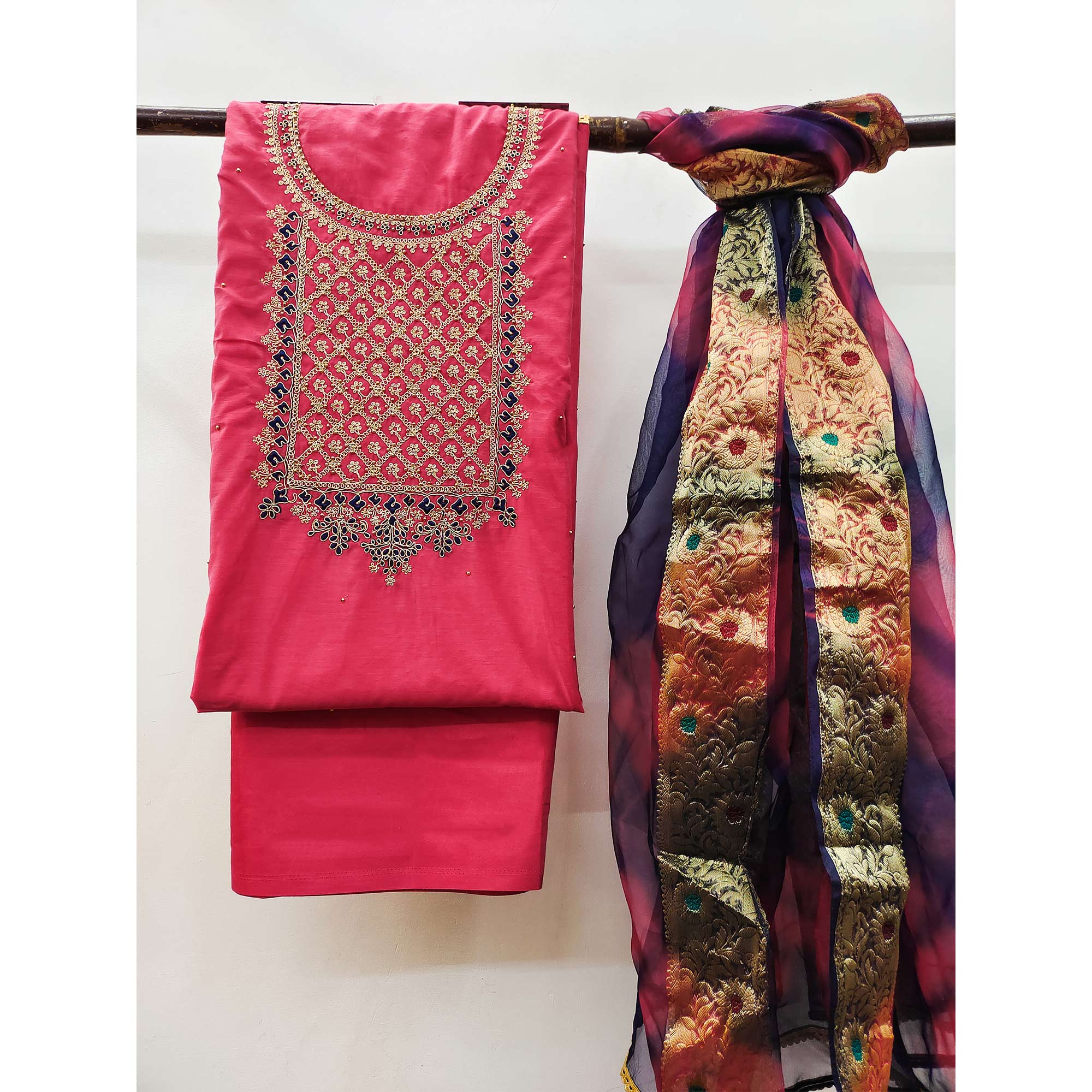 Pink Embroidered Modal Dress Material