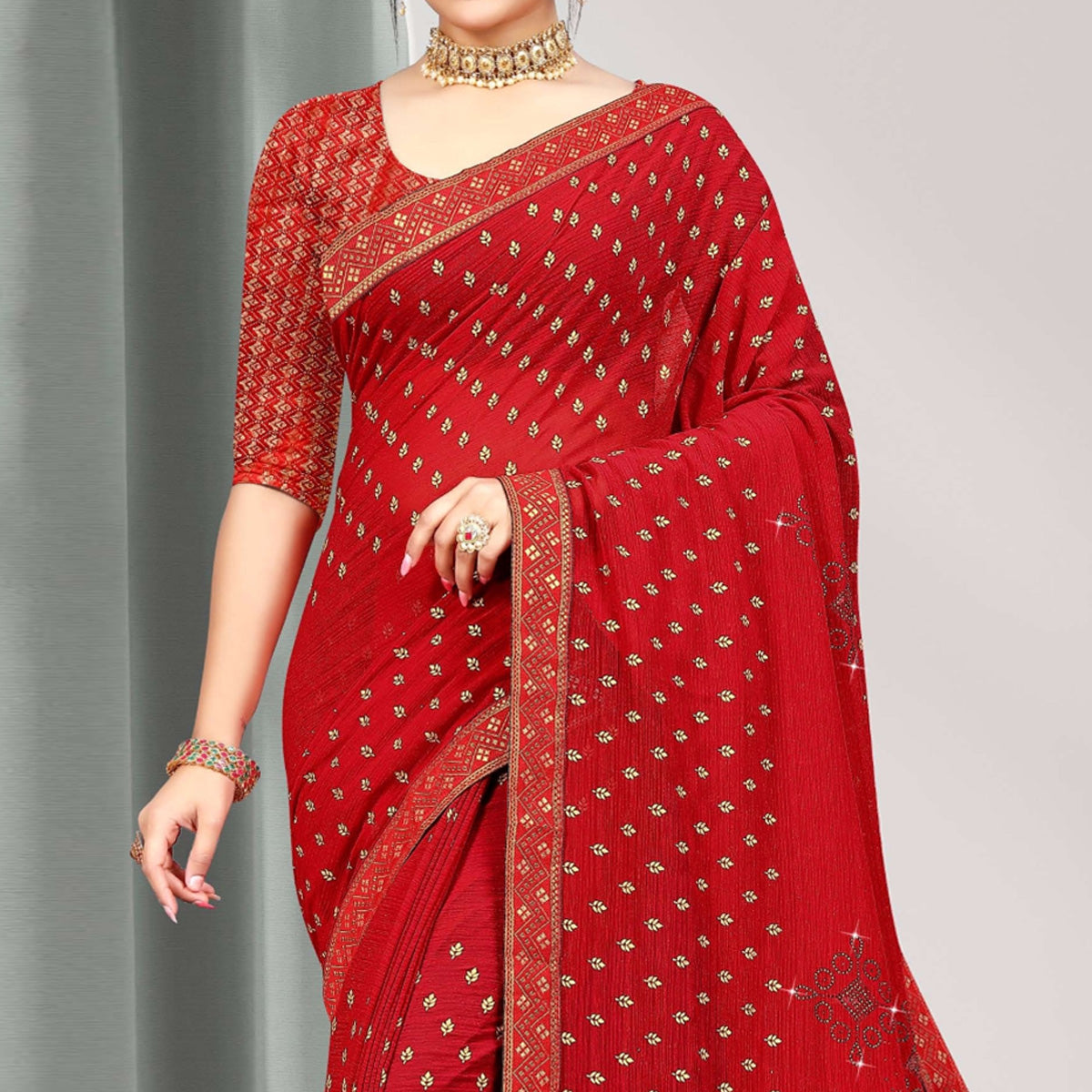 Red Woven Chiffon Saree