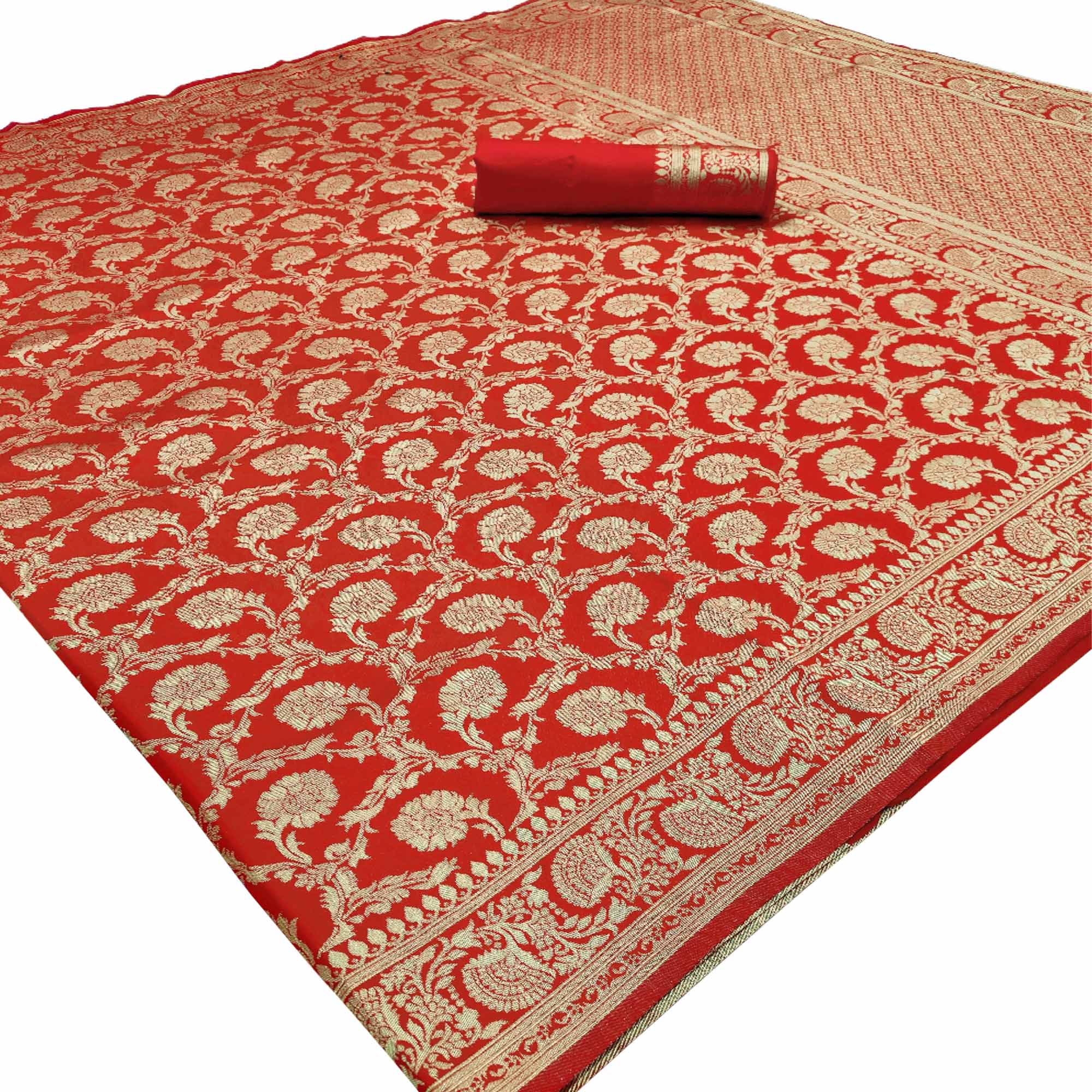 Red Woven Banarasi Silk Saree