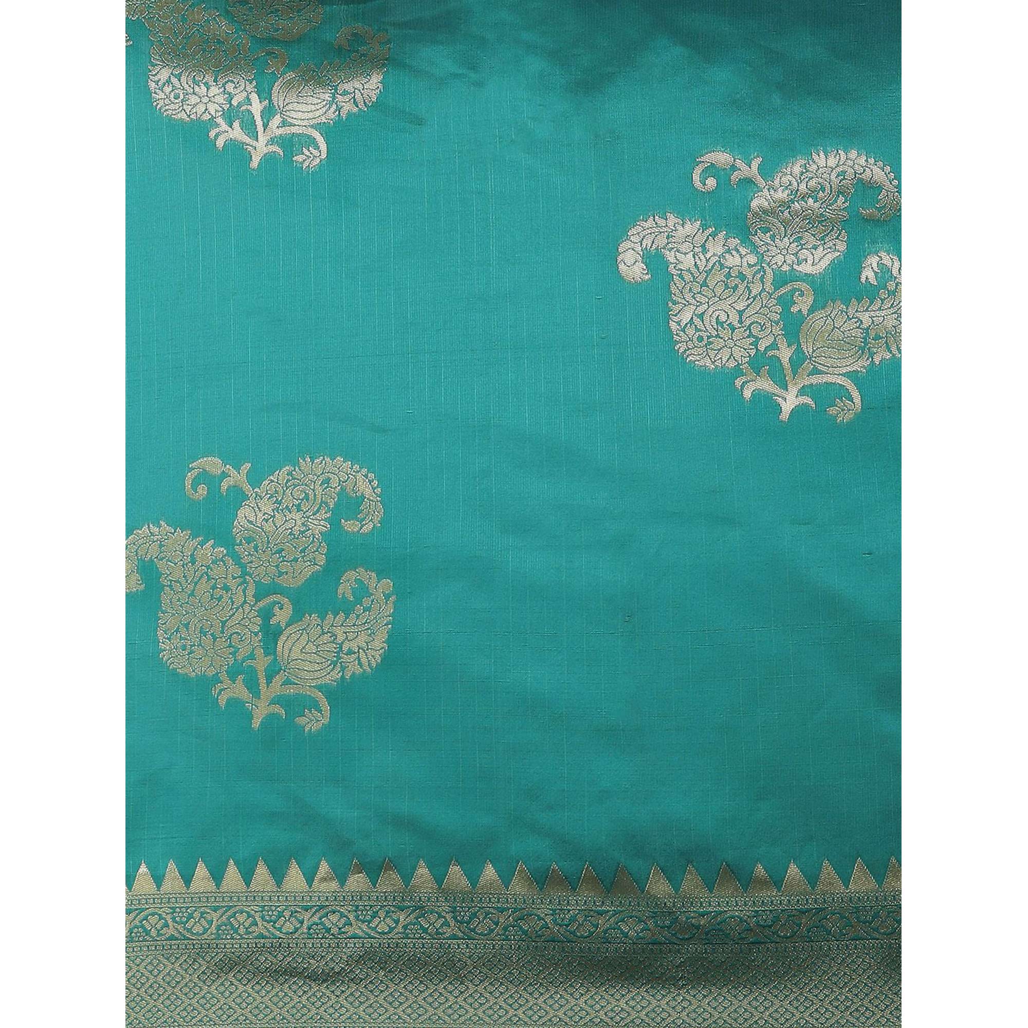 Turquoise Woven Banarasi Silk Saree