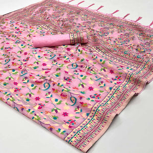 Pink Floral Woven Chanderi Saree