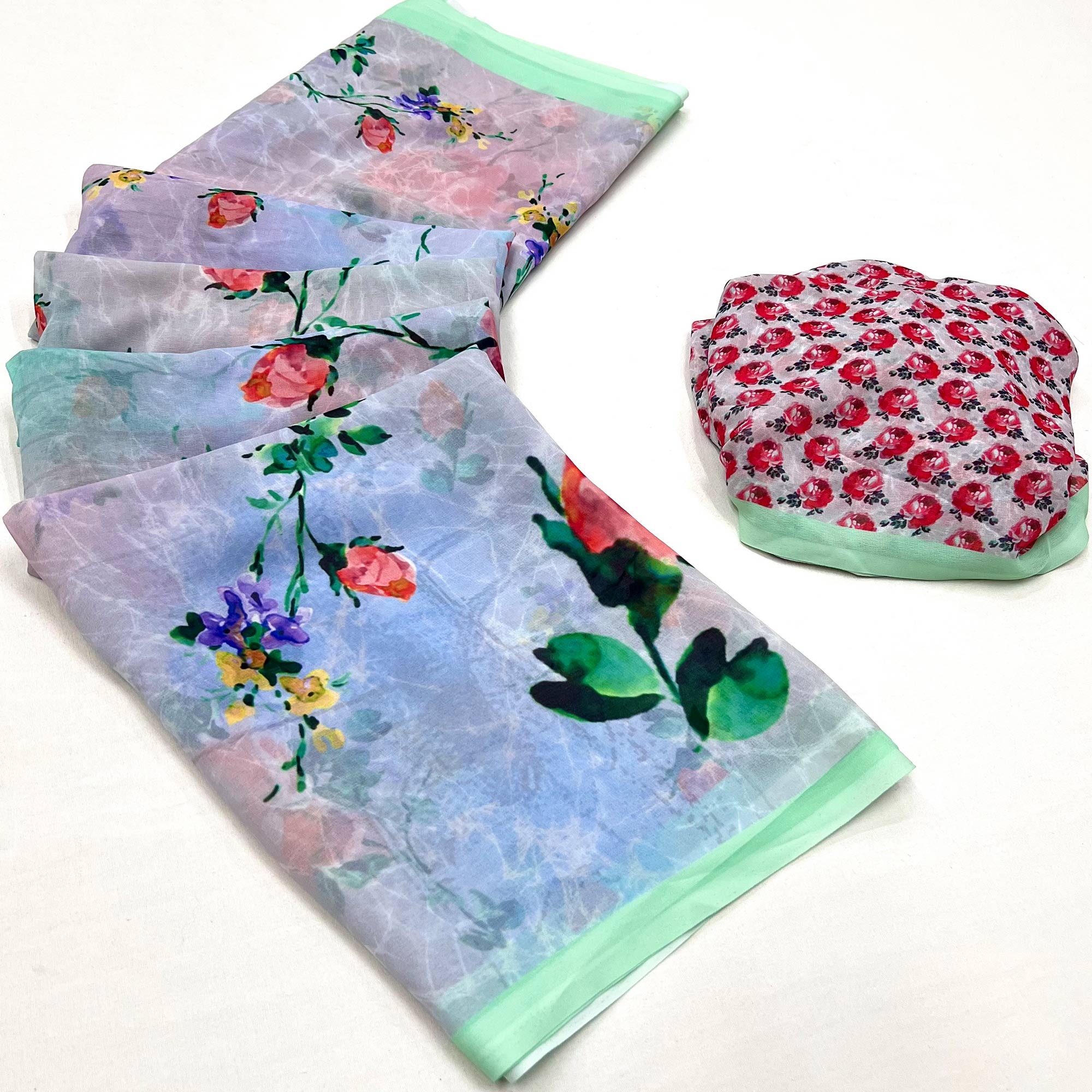 Multicolor Digital Floral Printed Georgette Saree