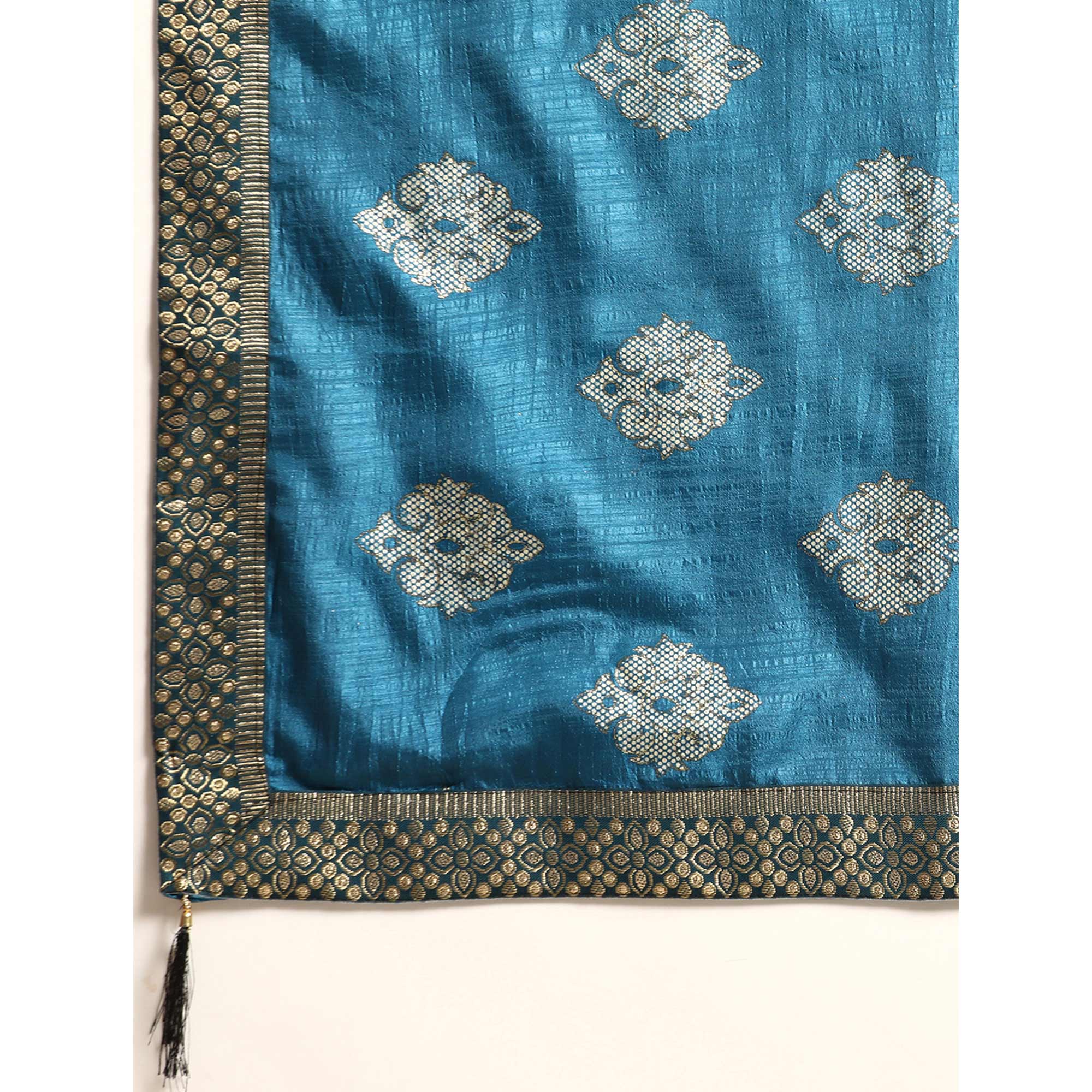 Blue Floral Foil Printed Vichitra Silk Saree