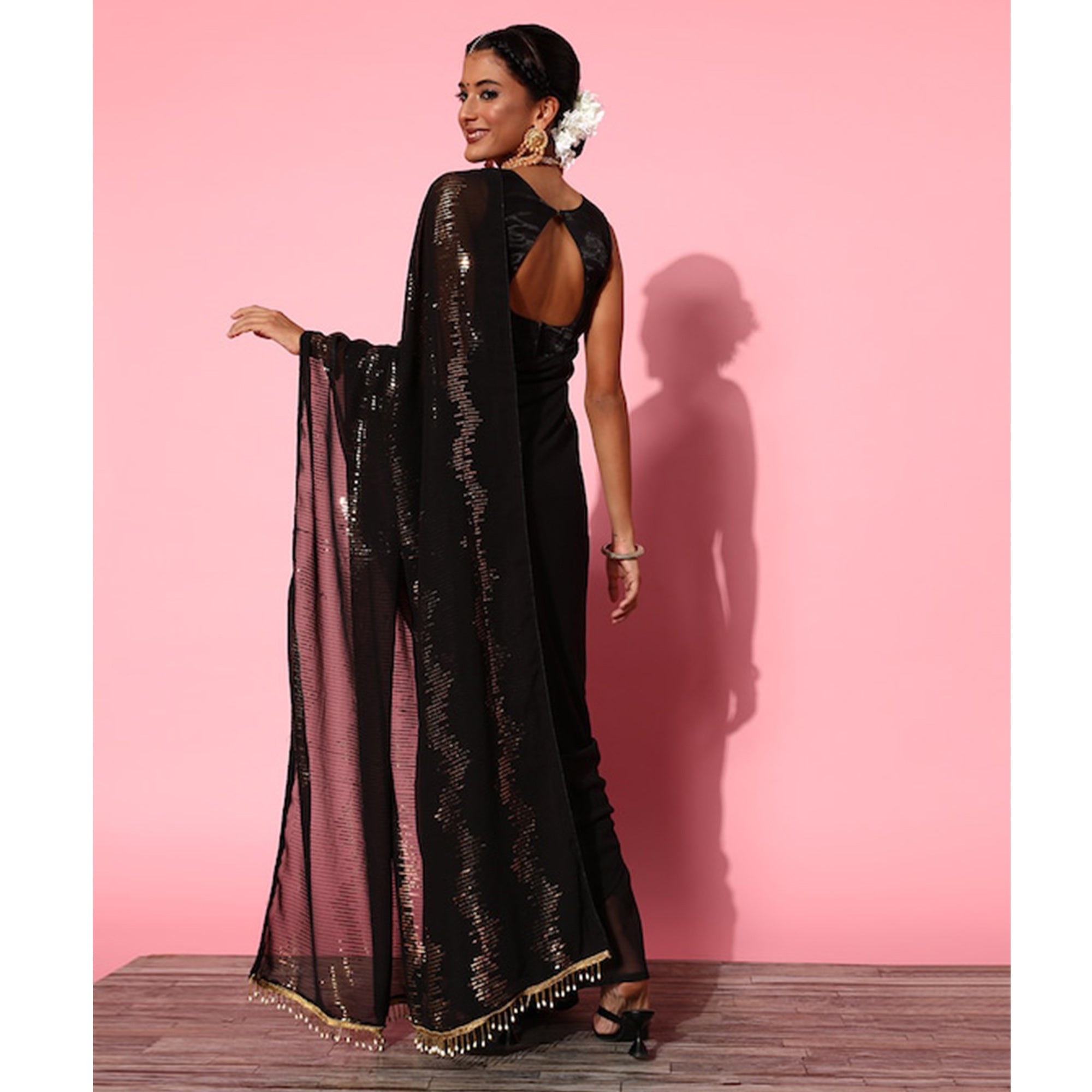 Black Sequins Embroidered Georgette Saree