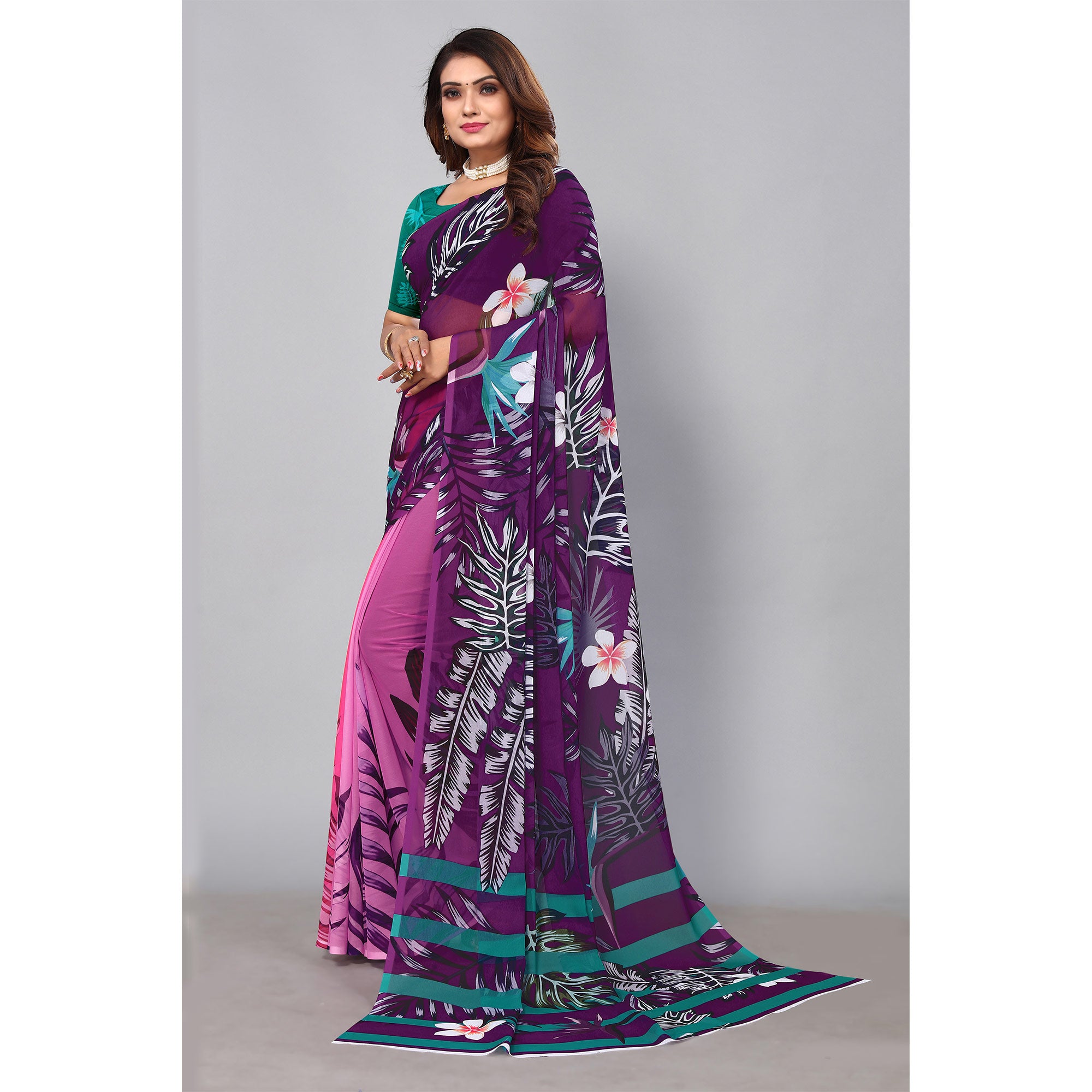 Purple Digital Printed Georgette Saree