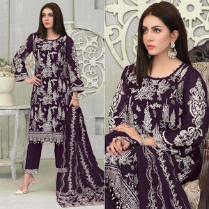 Purple Floral Embroidered Georgette Pakistani Suit