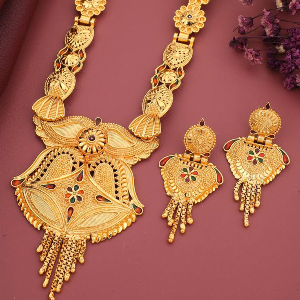 Gold Plated Alloy Long Necklace Set