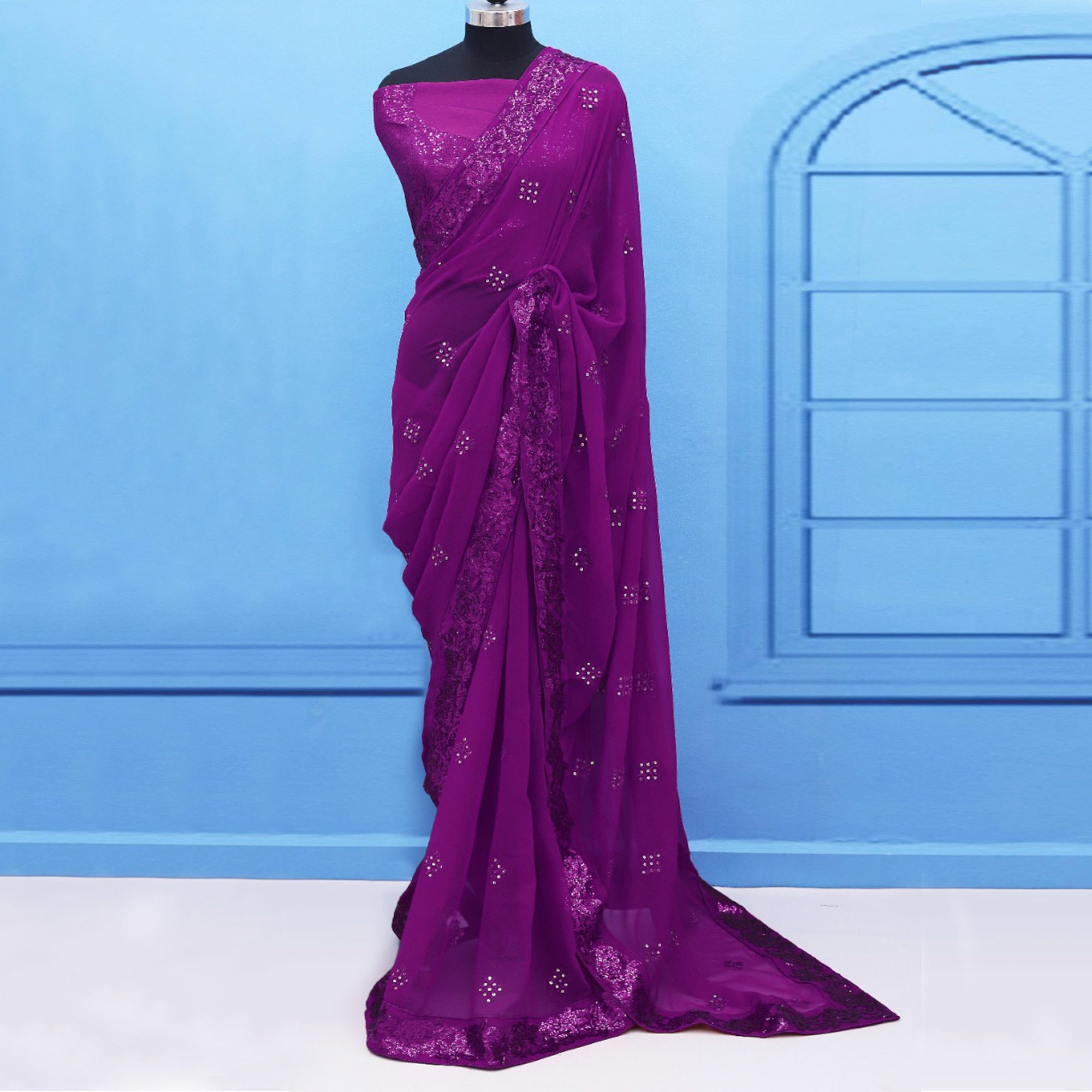 Purple Sequins Embroidered Georgette Saree