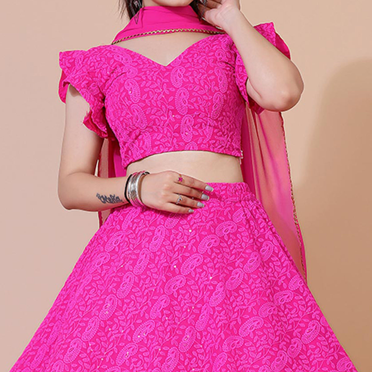 Pink Lucknowi Chikankari Work Georgette Lehenga Choli
