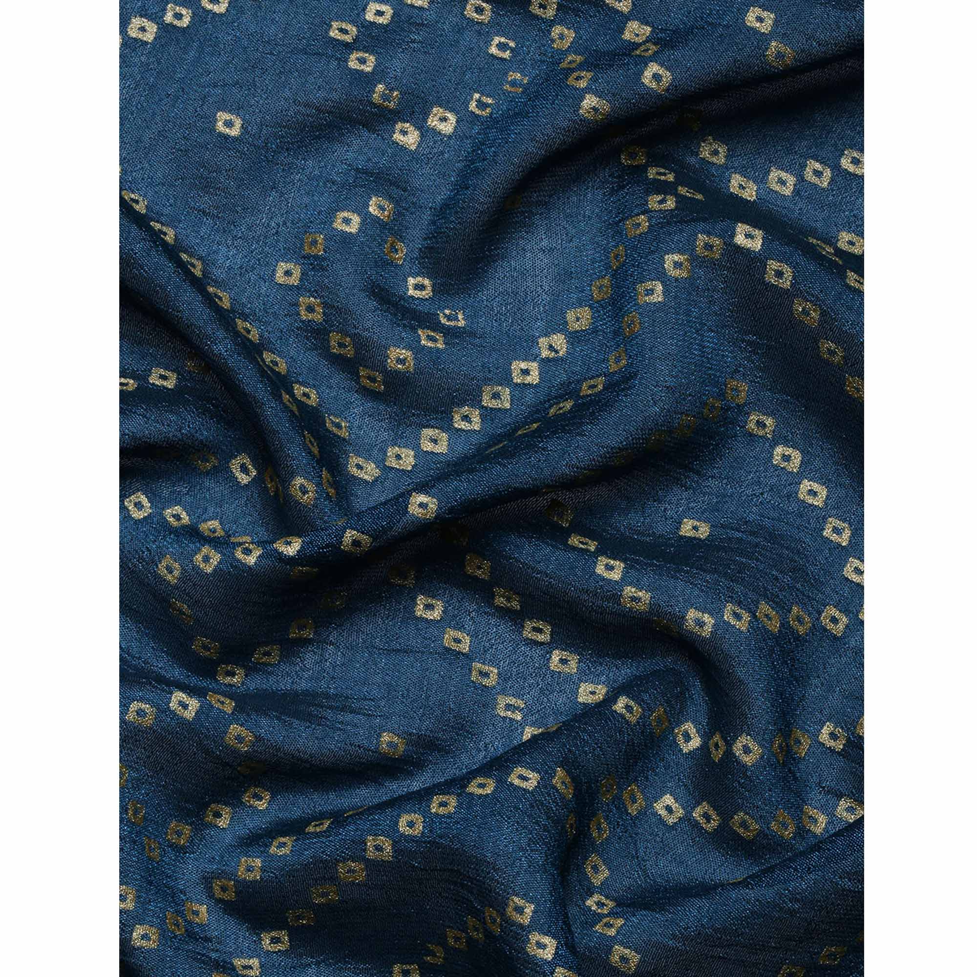 Blue Foil Printed With Swarovski Vichitra Silk Saree