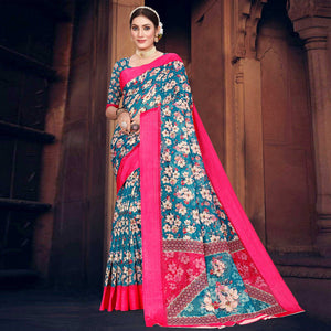 Blue Digital Printed Cotton Blend Saree