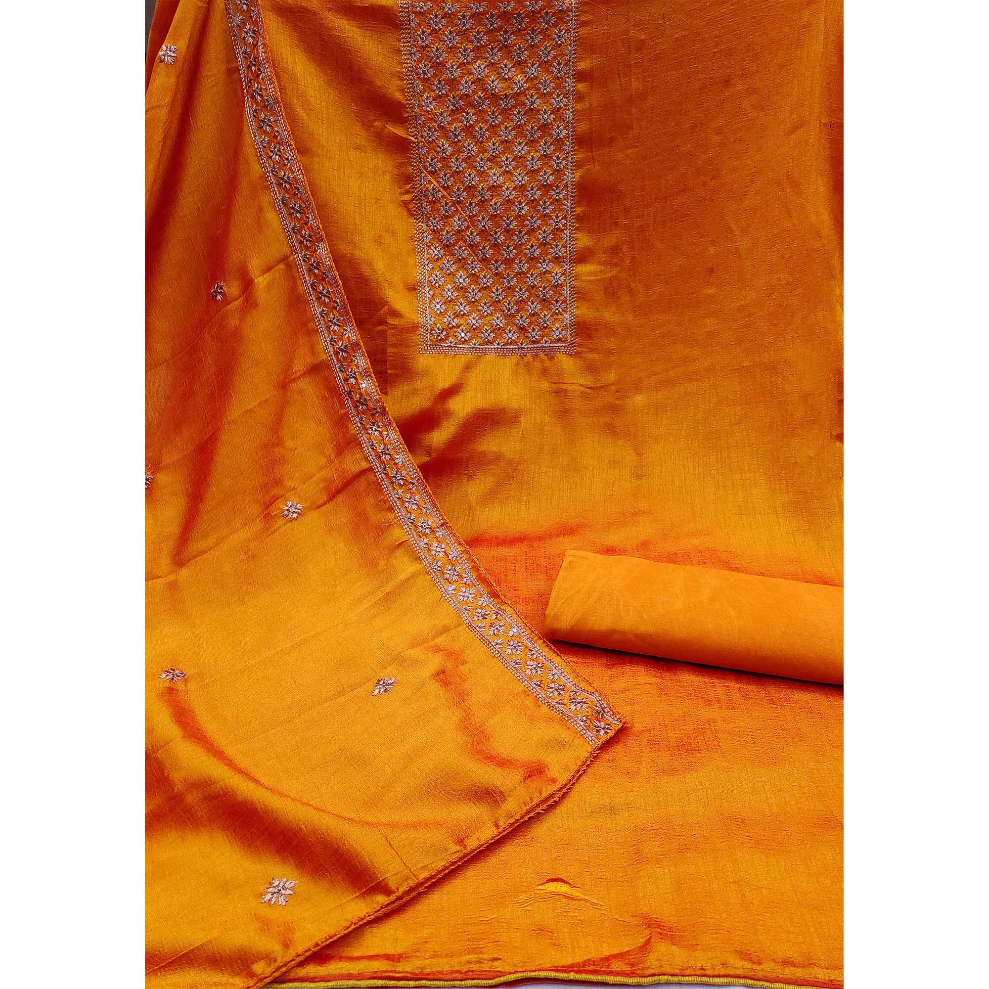 Orange Embroidered Modal Dress Material