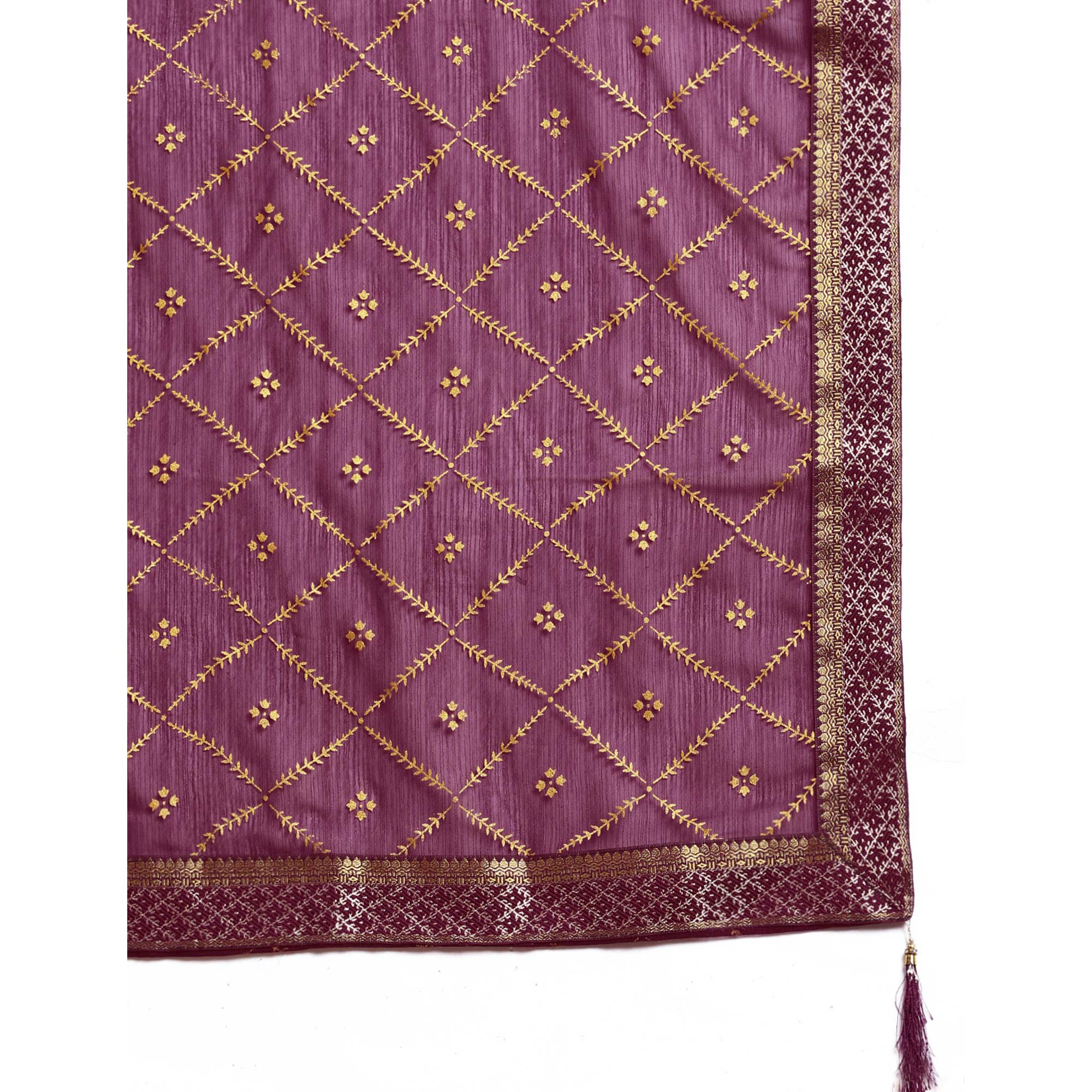 Purple Floral Foil Printed Zomato Saree