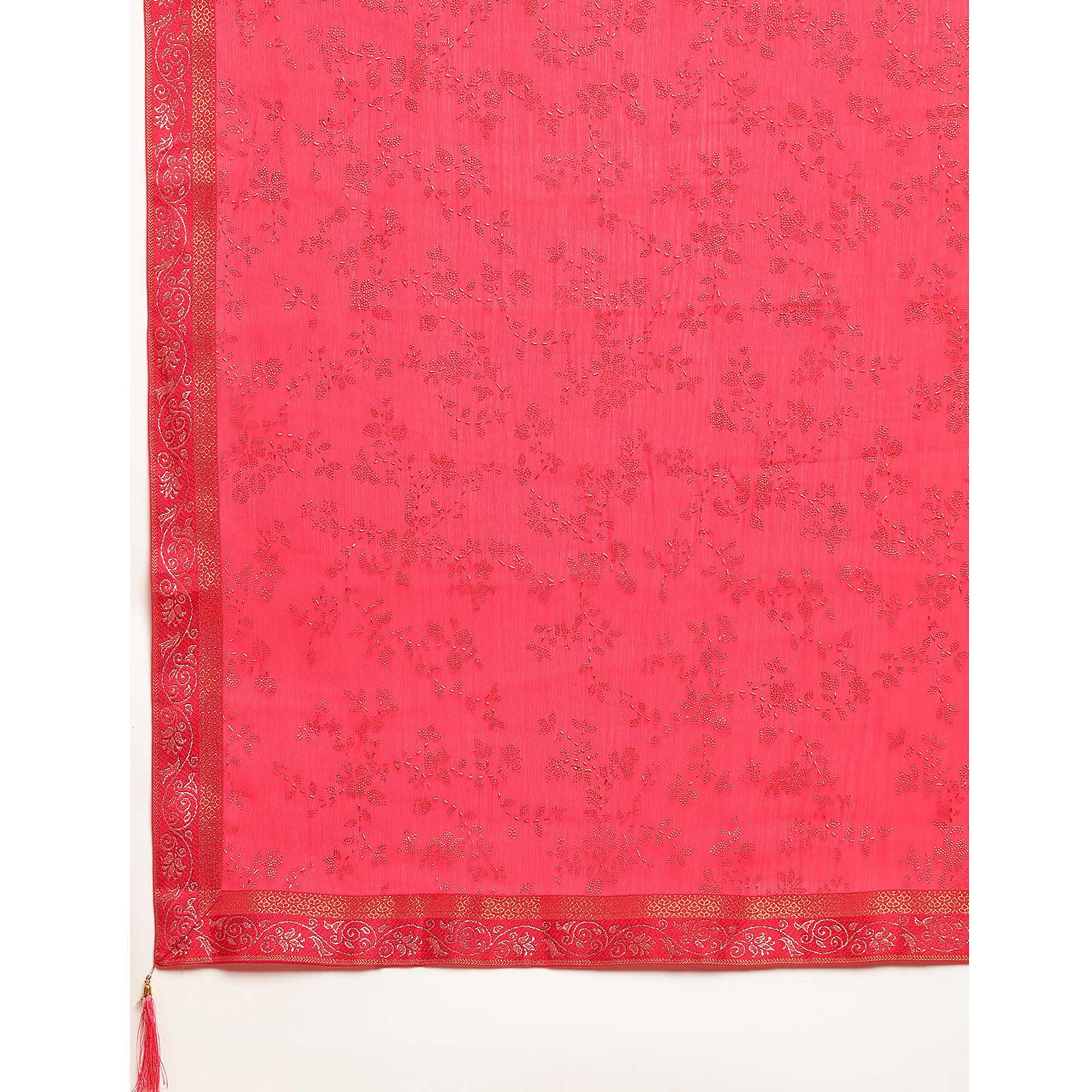 Pink Floral Foil Printed Shimmer Saree