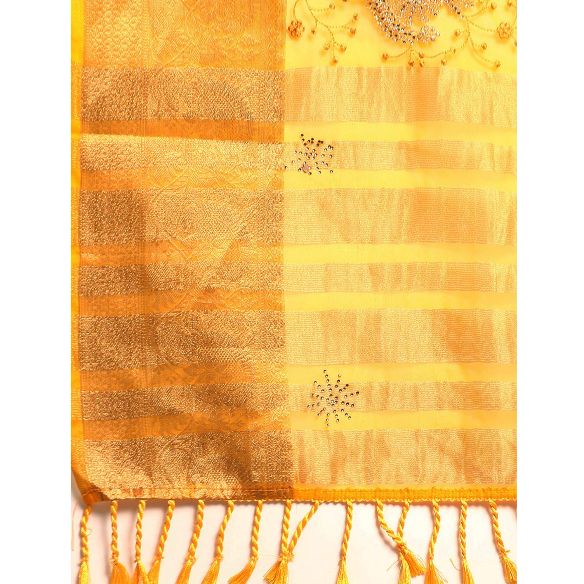 Yellow Floral Embroidered Organza Saree