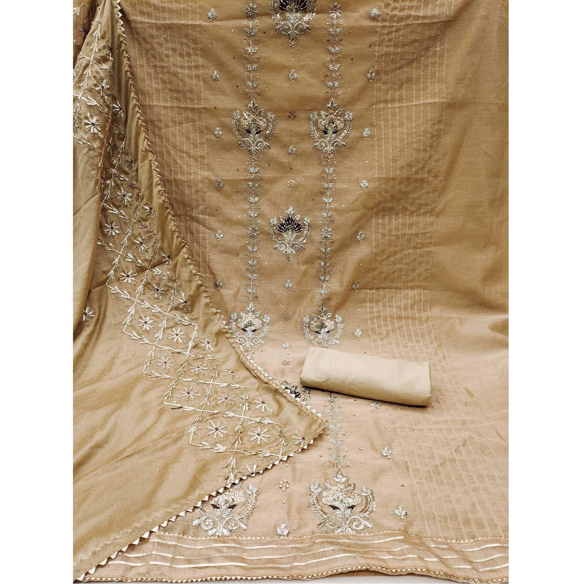 Chikoo Sequins Embroidered Modal Dress Material