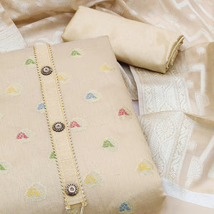 Beige Woven Banarasi Silk Dress Material