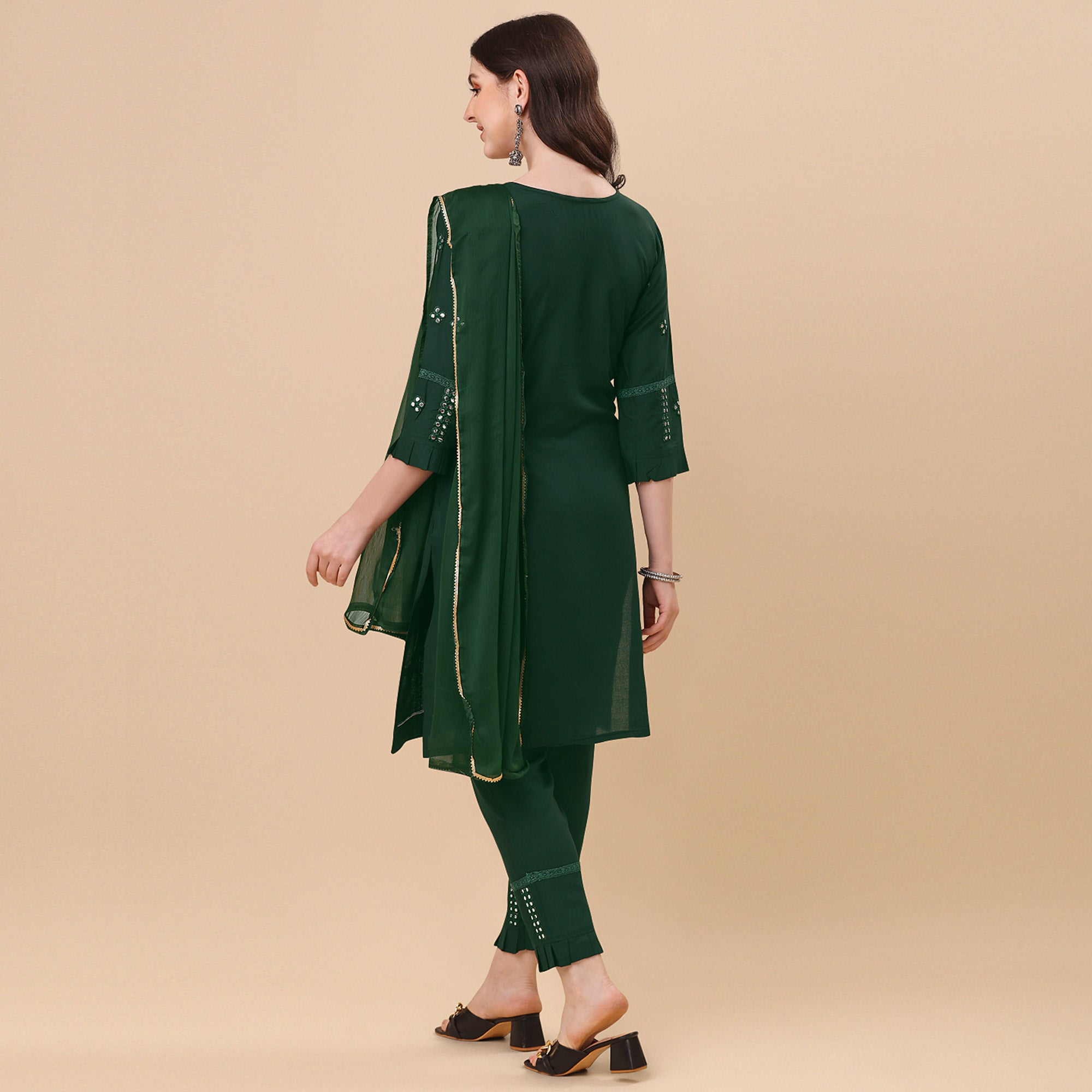 Green Embroidered Rayon Salwar Suit