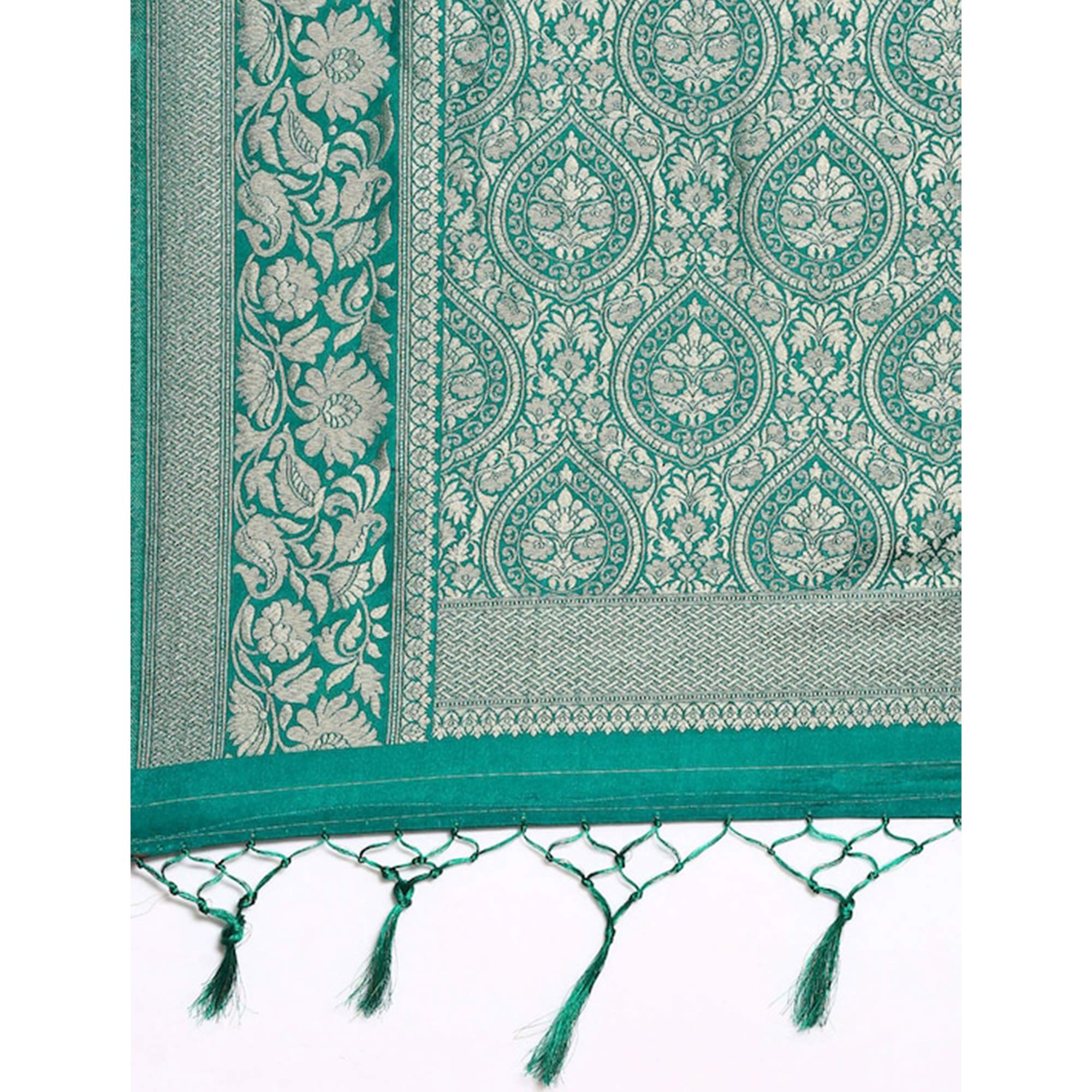 Sea Green Woven Kanjivaram Silk Saree WithTassels