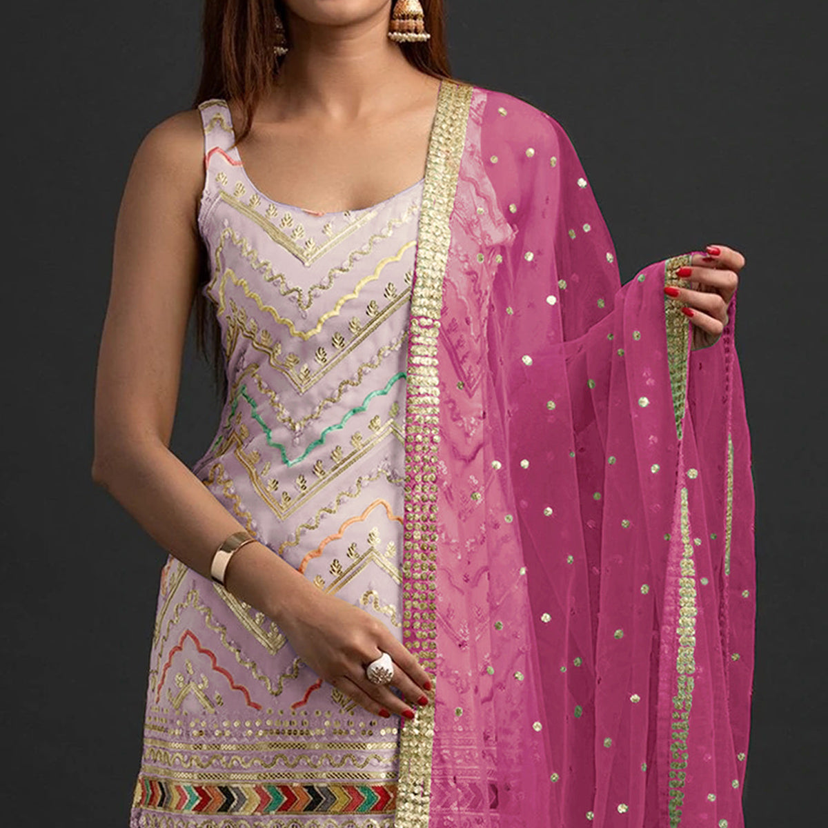 Lavender Embroidered Georgette Sharara Suit