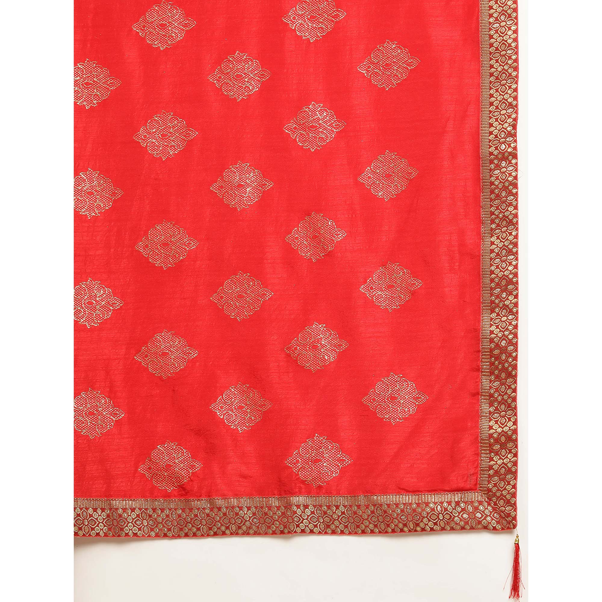 Red Floral Foil Printed Vichitra Silk Saree