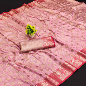 Pink Woven Kanjivaram Silk Saree