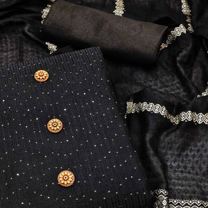 Black Sequins Embroidered Chanderi Dress Material