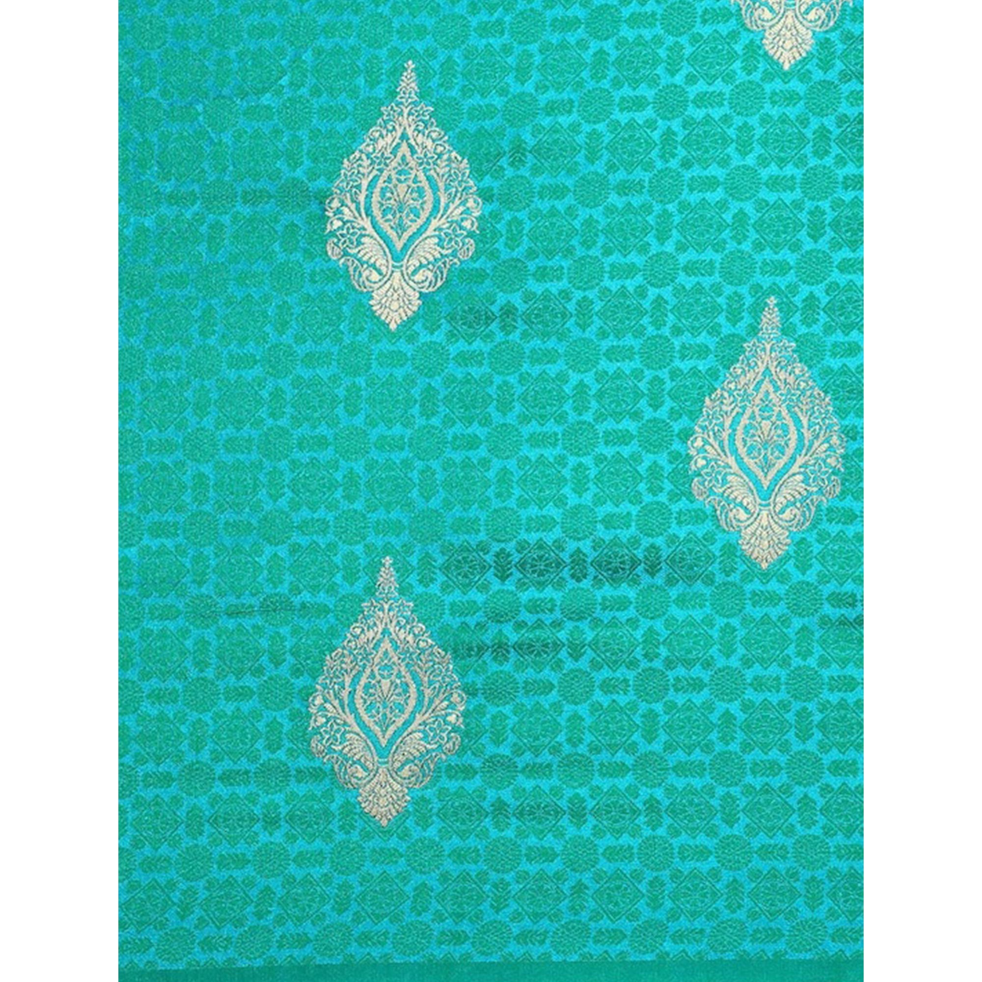 Rama Blue Woven Kanjivaram Silk Saree WithTassels