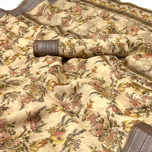 Chikoo Digital Printed Linen Saree